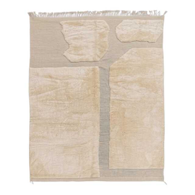 Abstract 3D High-Low Pile Moroccan Rug, Modern Cream Geometric Berber Carpet, Textured Hand-Knotted Beni Rug - image 1