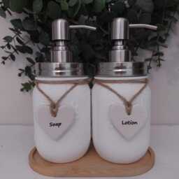 Gisela Graham Inspired Bluebell & Dragonfly Decoupaged Soap Dispenser. Mason Jar - thumbnail 2