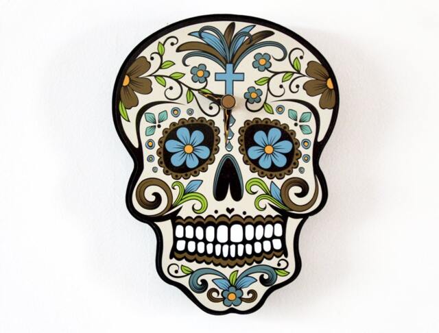 Beige Sugar Skull - Day Of The Dead -Dia De Los Muertos Calavera Wall Clock - image 1