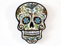 Beige Sugar Skull - Day Of The Dead -Dia De Los Muertos Calavera Wall Clock - thumbnail 1