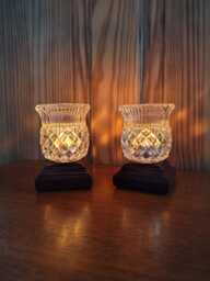 Unique Glass & Wood Up-Cycled Candle Holders - thumbnail 1