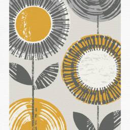 Retro Flower Print, Mid Century Modern, Abstract Flowers, Ochre Wall Art, Modern Print, Mustard & Grey, A4 A3, Unframed - thumbnail 2