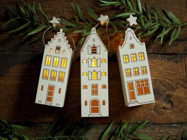 Wooden Amsterdam House Lantern With Led Candle - Christmas Decor - image 1
