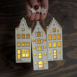 Wooden Amsterdam House Lantern With Led Candle - Christmas Decor - thumbnail 3