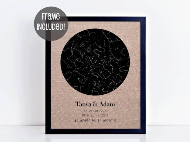 Framed Constellation Print On Linen - Personalized Night Sky For Anniversary Gift, Custom Cotton Or Gift Husband/Wife - image 1