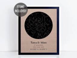 Framed Constellation Print On Linen - Personalized Night Sky For Anniversary Gift, Custom Cotton Or Gift Husband/Wife - thumbnail 1