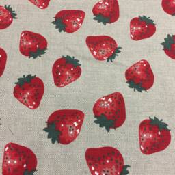 Linen Blend Cafe Curtains, Strawberry Print Kitchen Valance Rod Pocket - thumbnail 2