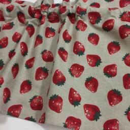 Linen Blend Cafe Curtains, Strawberry Print Kitchen Valance Rod Pocket - thumbnail 4