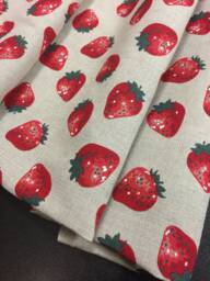 Linen Blend Cafe Curtains, Strawberry Print Kitchen Valance Rod Pocket