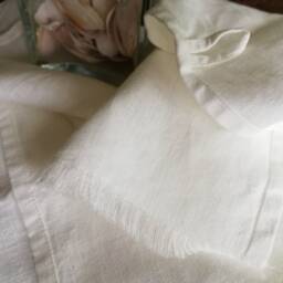 White Linen Towels, Set Of 4 Hand & Face Fringed Thick Milky White Towel, Guest Tea Towel - thumbnail 2