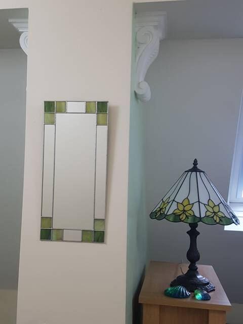 Small Art Deco Mirror - Green Stained Glass - image 1