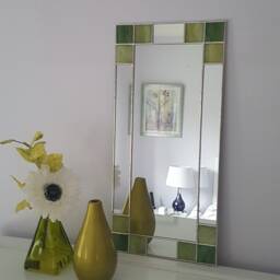 Small Art Deco Mirror - Green Stained Glass - thumbnail 3