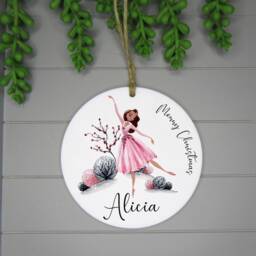 Personalised Ballerina Christmas Ornament Keepsake, Gift For Her. 3 Skin Tones To Choose From - For Daughter, Mum, Sister. Tree Decoration - thumbnail 2