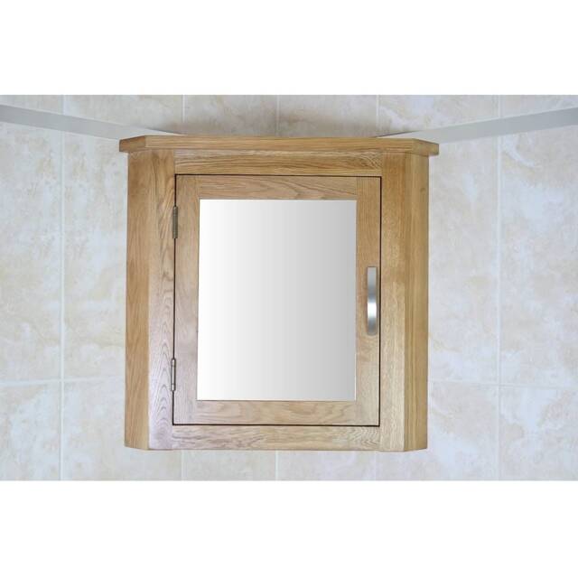 Oak Wall Mounted Mirrored Bathroom Corner Cabinet - Overhead Shelving Unit 701 - image 1