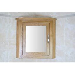 Oak Wall Mounted Mirrored Bathroom Corner Cabinet - Overhead Shelving Unit 701 - thumbnail 1