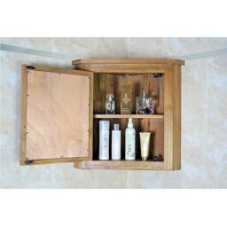 Oak Wall Mounted Mirrored Bathroom Corner Cabinet - Overhead Shelving Unit 701 - thumbnail 2