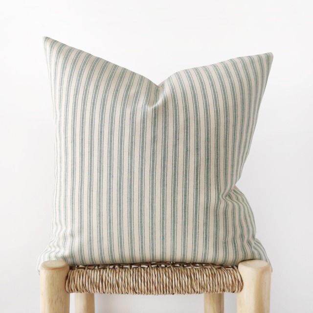 Set Of 2 Teal Ticking Striped Pillow Covers - Cotton Cushion - image 1