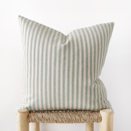 Set Of 2 Teal Ticking Striped Pillow Covers - Cotton Cushion - thumbnail 1