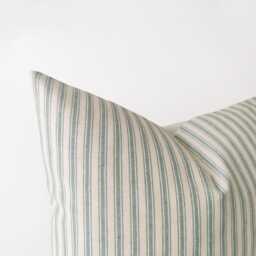 Set Of 2 Teal Ticking Striped Pillow Covers - Cotton Cushion - thumbnail 2