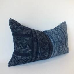 Batik Hemp Boho Cushions Cover Hmong Vintage Hand Woven Decorative Accent Pillow Case Indigo Navy Blue Scatter Bolster - thumbnail 2