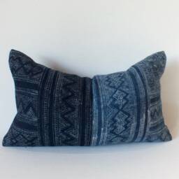 Batik Hemp Boho Cushions Cover Hmong Vintage Hand Woven Decorative Accent Pillow Case Indigo Navy Blue Scatter Bolster - thumbnail 3