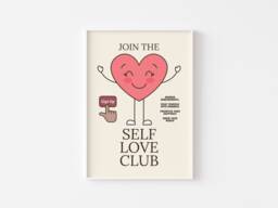 Self Love Club Heart Character Print - Retro Mascot Print, Funky Love, Cute Heart, Aesthetic, Positive Affirmation - thumbnail 1