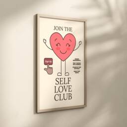 Self Love Club Heart Character Print - Retro Mascot Print, Funky Love, Cute Heart, Aesthetic, Positive Affirmation - thumbnail 2