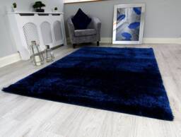 New Plush Navy Blue Thick Silky Soft Shag Pile Rug Modern Luxurious High Quality Mats - thumbnail 1