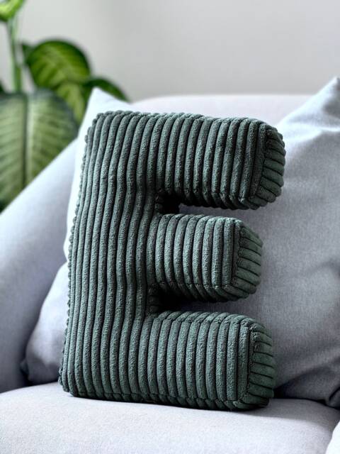 Bottle Green Alphabet Letter Pillow - Initial Corduroy Baby Room Decor - image 1