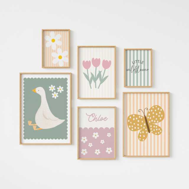 Set Of Pretty Whimiscal Gallery Wall Prints For A Playroom, Girls Bedroom Or Nursery - Unframed - image 1