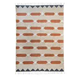 Geometric Flatwoven Kilim Area Rug Runner - Simple Minimalist Low Pile Rugs Burnt Orange Living Dining Room Decor Wool 5x8 8x10 9x12 - thumbnail 2