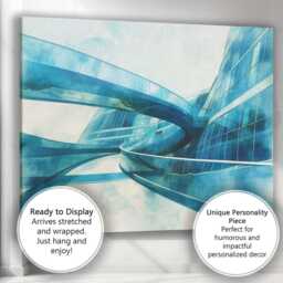 Contemporary Blue Glass Curved Architectural Interior Canvas Wall Art Print Decor Picture Ready To Hang - thumbnail 3
