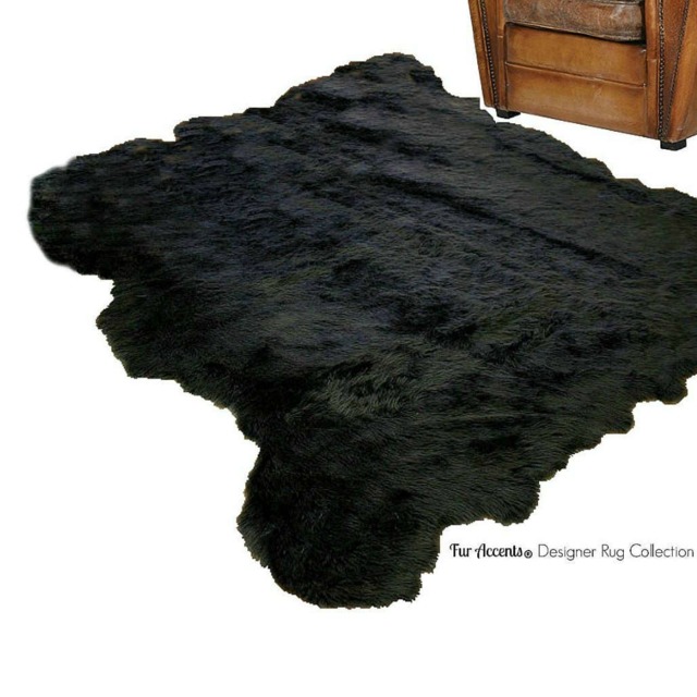 Plush Faux Sheepskin Rug - Black Shag Fur Accent, Handmade Usa - image 1