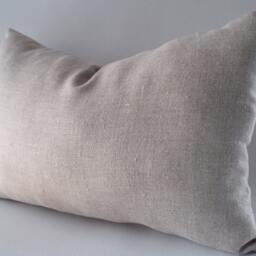 Natural Linen Lumbar Pillow Cover Beige Cushion - 12x18 Inch - thumbnail 4