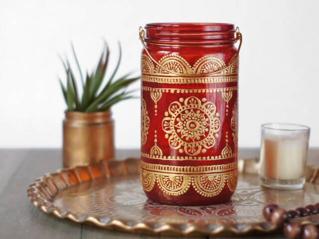 Bohemian Decor Henna Candle Lantern - image 1