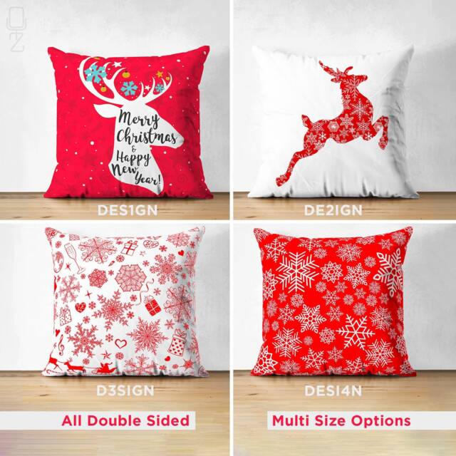 Reindeer Suede Christmas Pillow Covers With Red & White Snow Crystal - Double Sided Printed On The Soft 17x17 - image 1