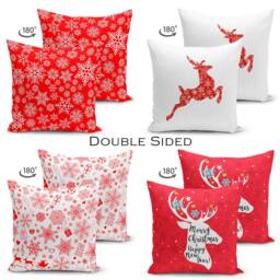 Reindeer Suede Christmas Pillow Covers With Red & White Snow Crystal - Double Sided Printed On The Soft 17x17 - thumbnail 2