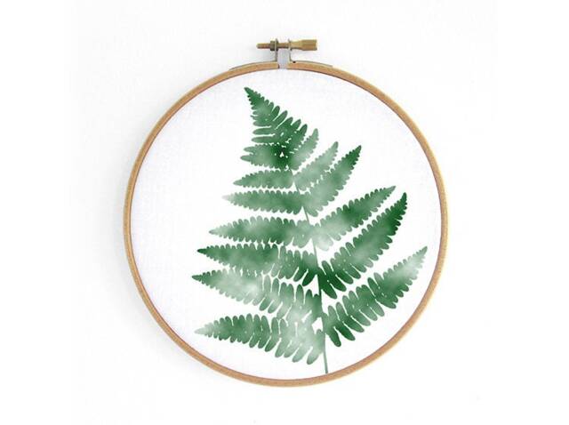 Fern Print in Embroidery Hoop, Monstera Print, Botanical, Urban Jungle, Wall Decoration Art By Renna Deluxe - image 1