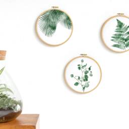 Fern Print in Embroidery Hoop, Monstera Print, Botanical, Urban Jungle, Wall Decoration Art By Renna Deluxe - thumbnail 3