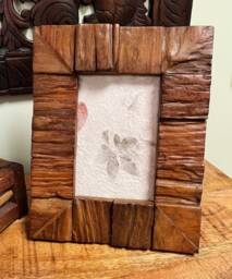 Hand Carved Reclaimed Teak Photo Frame - Rustic Block Wood 6x4 - thumbnail 1