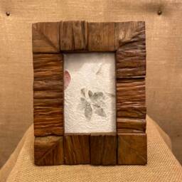 Hand Carved Reclaimed Teak Photo Frame - Rustic Block Wood 6x4 - thumbnail 2