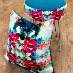 Red Rose Velvet & Teal Harris Tweed Cushion 18 - thumbnail 4