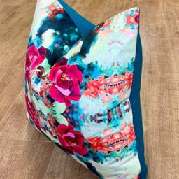 Red Rose Velvet & Teal Harris Tweed Cushion 18 - thumbnail 3