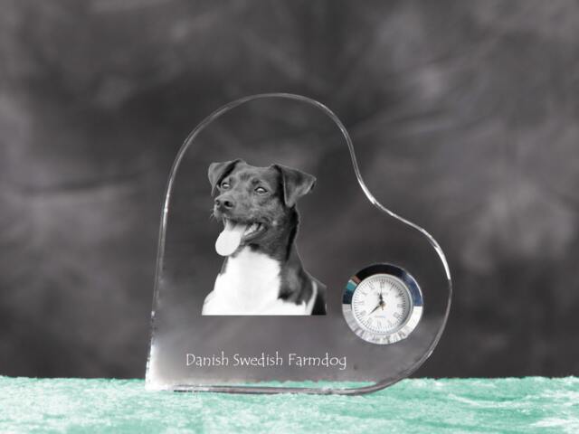 Danish Swedish Farmdog - Crystal Clock in The Shape Of A Heart With Image Pure-Bred Dog - image 1