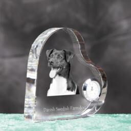 Danish Swedish Farmdog - Crystal Clock in The Shape Of A Heart With Image Pure-Bred Dog - thumbnail 3