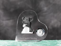 Danish Swedish Farmdog - Crystal Clock in The Shape Of A Heart With Image Pure-Bred Dog - thumbnail 1