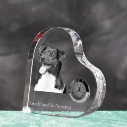 Danish Swedish Farmdog - Crystal Clock in The Shape Of A Heart With Image Pure-Bred Dog - thumbnail 2