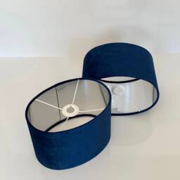 New Luxury High Quality Navy Blue Velvet Fabric Lamp Shade Oval Shape Oval With Silver Lining - thumbnail 2
