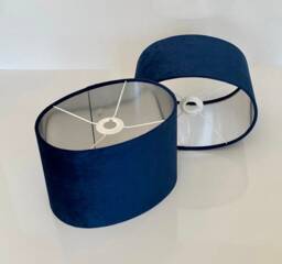 New Luxury High Quality Navy Blue Velvet Fabric Lamp Shade Oval Shape Oval With Silver Lining - thumbnail 1