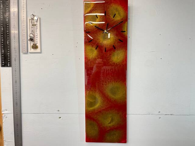 Maroon & Gold Abstract Resin Wall Clock, Long Modern Unusual Home Decor, Luxury Clocks - image 1
